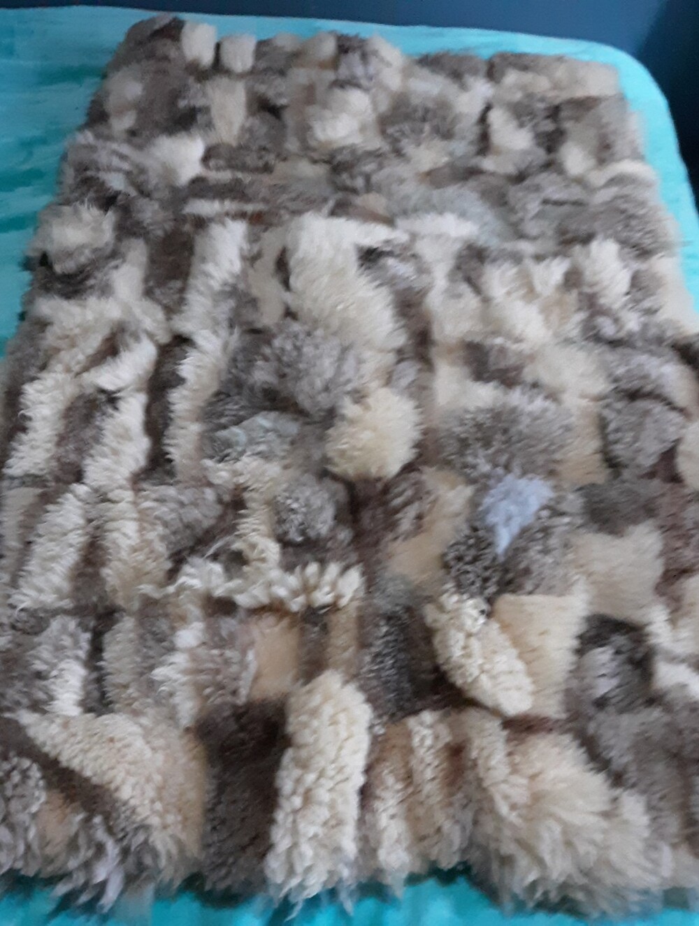 Vintage Handcrafted Patchwork Sheepskin Wool Wall Tapestry - Signed Bogdan - 58"